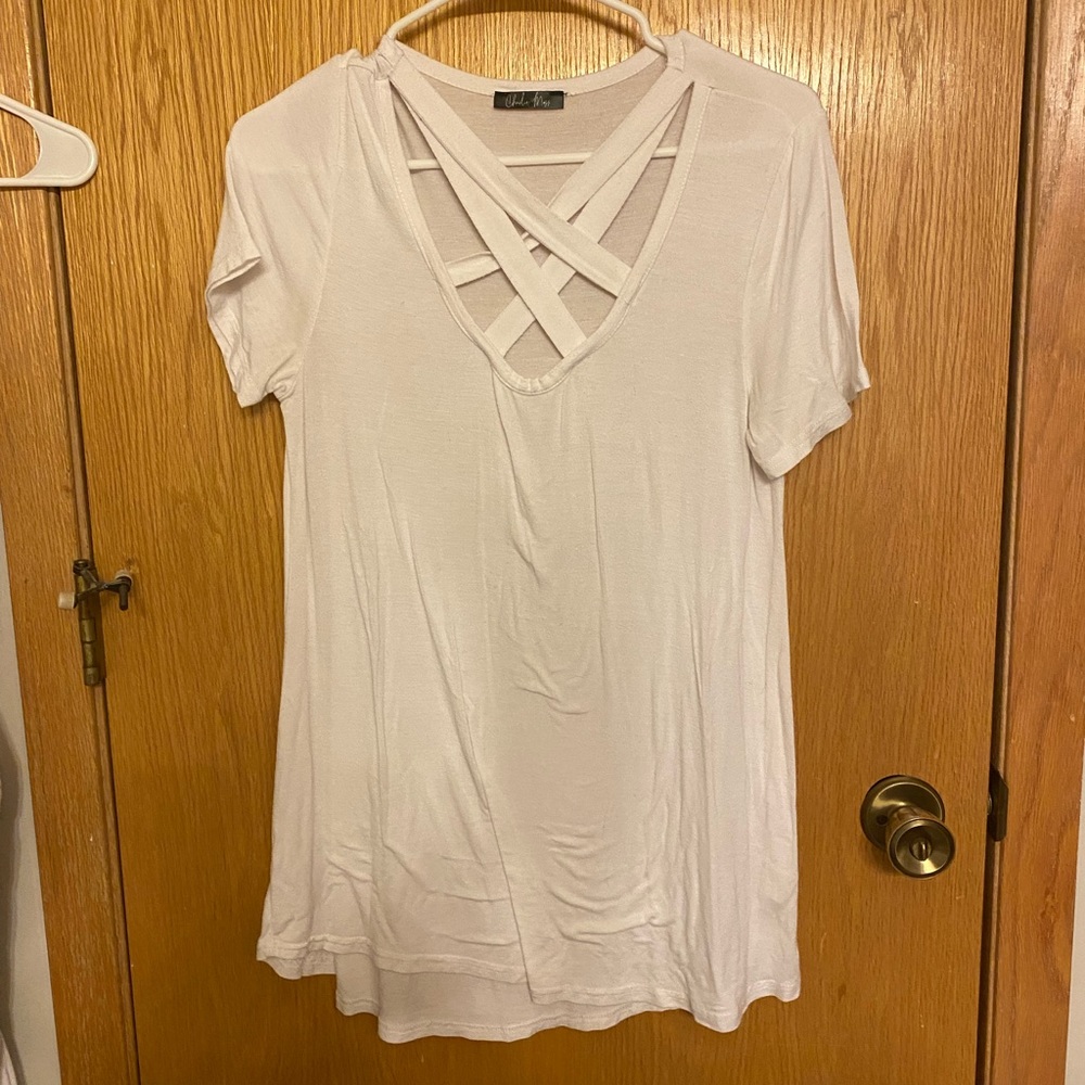 WHITE STRAPPY T SHIRT